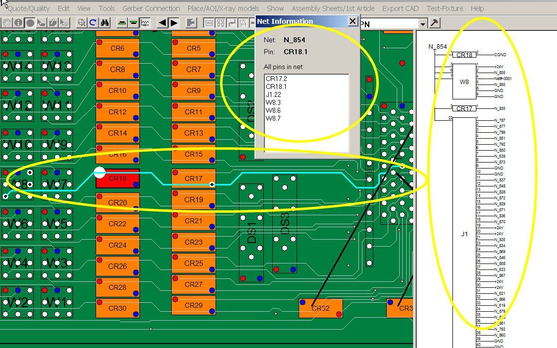 pcb technician troubleshoot debug schematic hyper linked to assembly search by components pins nets netnames part number find shorts between traces pcb technician troubleshoot debug schematic hyper linked to assembly search by components pins nets netnames part number find shorts between traces