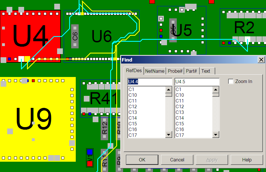 Netlist display and blink, Hyper-linked schematic & assembly, Find Feature for components and single or multiple 'shorted traces'